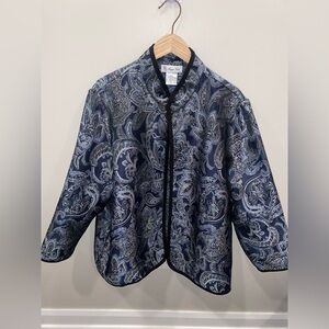Maggie Sweet Paisley Jacket Blue Silver Open Front Women’s 2XL Lightweight